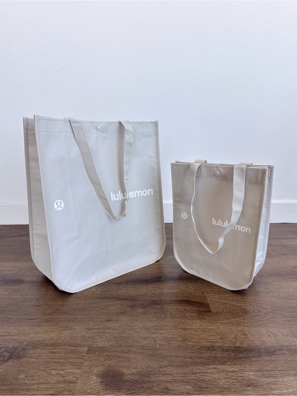 lululemon Reusable Shopping Totes Bundle Tan/Beige Small & Large NEW